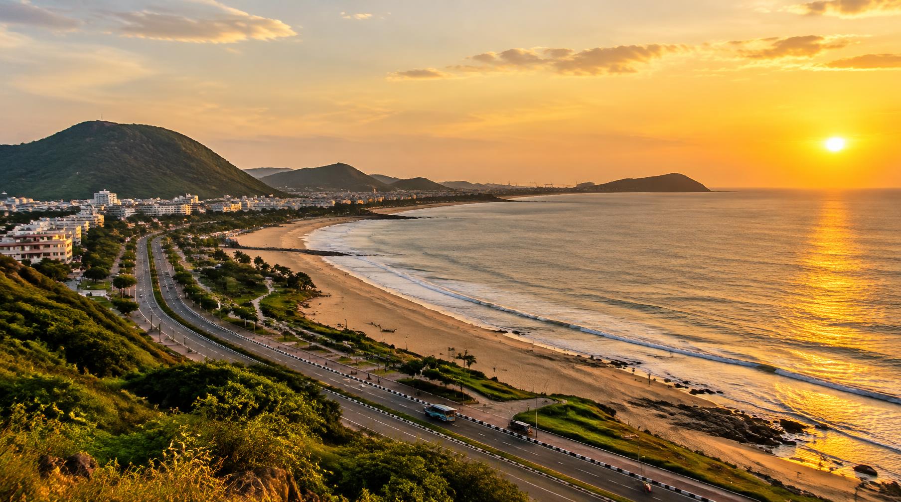 Visakhapatnam coastline at sunset